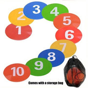 Set di antislip con coni numerati, coni piatti da 23 cm con tasca di stoccaggio - ideale per pallacanestro, calcio e allenamenti, confezione multicolore da 10 pezzi