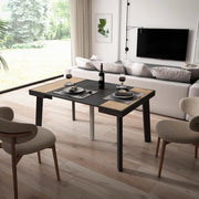 Consolle allungabile, 140x90x73cm, Per 6 persone, Gambe in legno, colore Rovere e nero RF3034