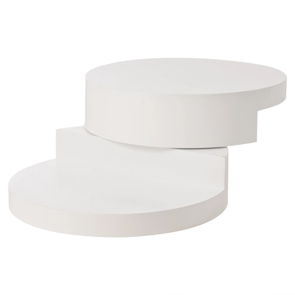 Tavolino da Salotto Rotante con LED ¨C MINIMAL ¨C MDF Bianco, 70x70x35.5 cm