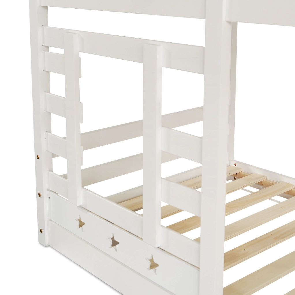 Letto a castello a casetta bianco 90x200 cm con cassetti e scale contenitore