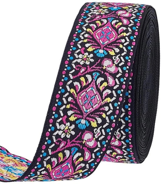 Tessuto in Bordo con Fili 9,1 m - 4 cm Larghezza - Jacquard Boho - Fili a Fiori Etnici - Lint per Attrezzi da Sarto - Decorazione Handmade - Lint di Tessuto