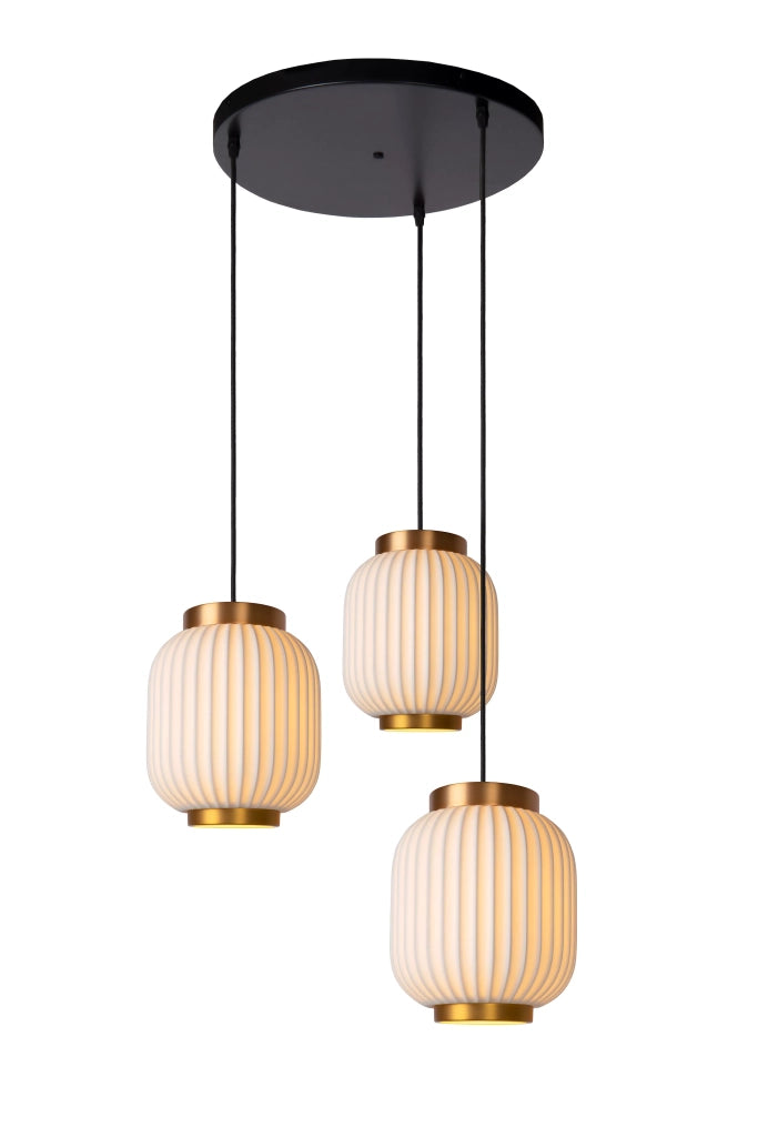 Lampada a sospensione porcellana bianca oro Gosse 3xE27 Lucide