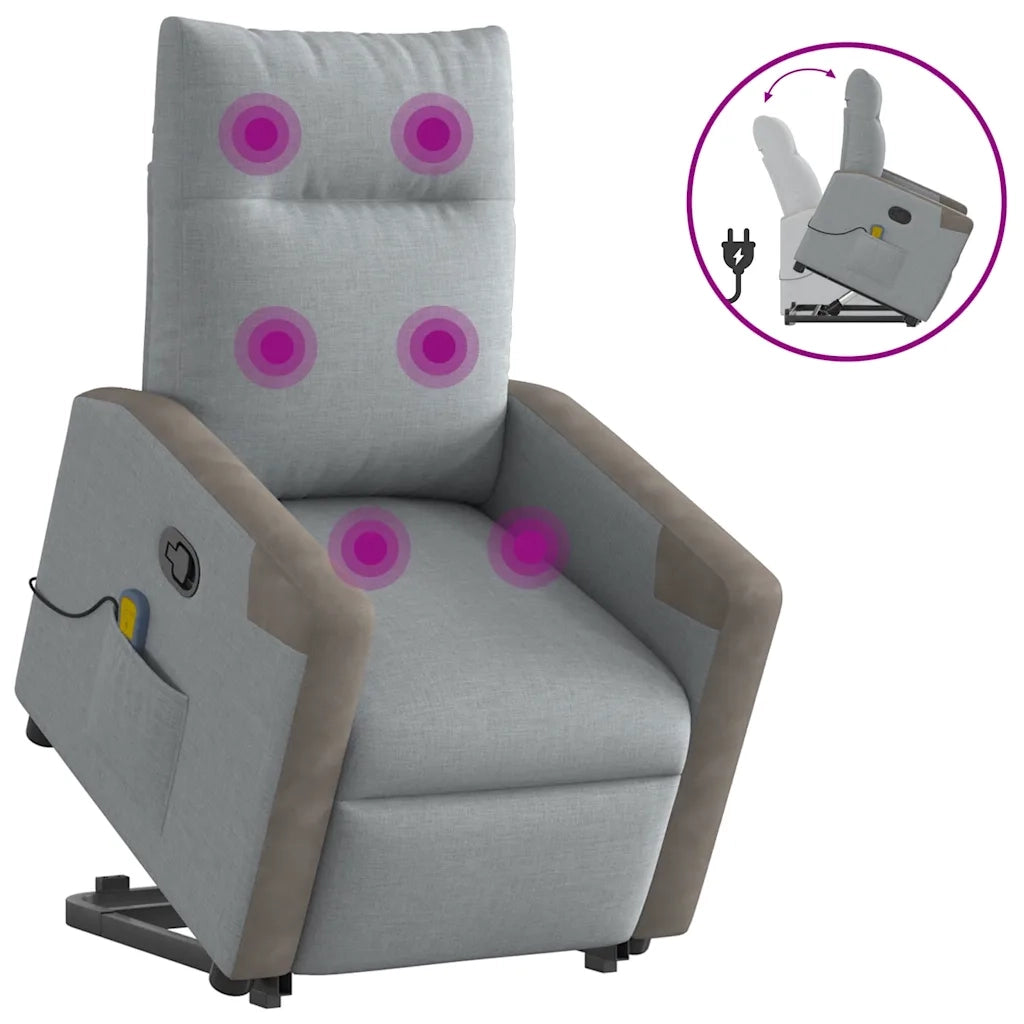 Poltrona Alzapersona Massaggi Reclinabile Grigio Chiaro Tessuto 3324095