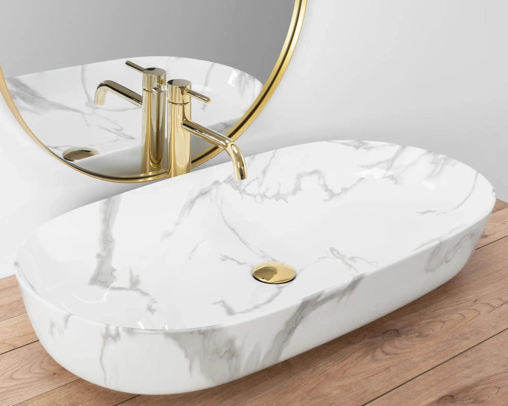 Lavabo Da Appoggio Rea Cleo 81 Shiny Marmo