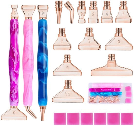 Accessorio per pittura a diamanti 5D, set di pennelli per pittura a diamanti con punte metalliche con vite, pittura a punti per sottigliezza DIY, arte del design per manicure, disegno e progettazione (22 pezzi in roségold)
