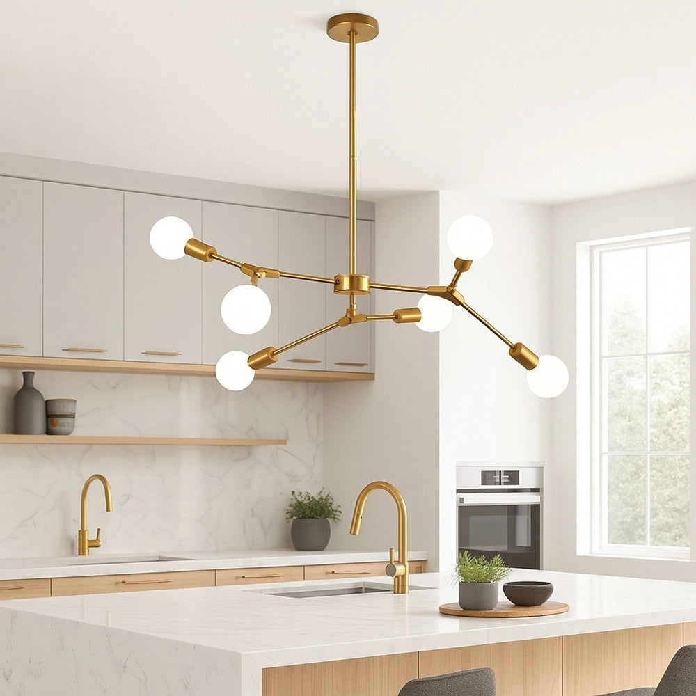 Trade Shop - Lampadario A Sospensione In Bronzo Geometrico Con 6 Bracci Attacco E27 Da Soffitto A45-6 -