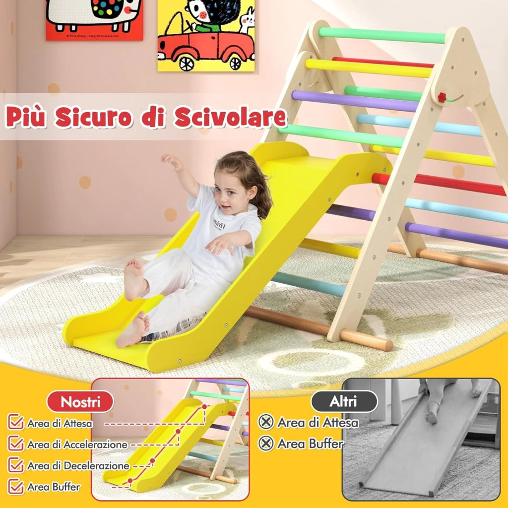 3 in 1 Arrampicata Giocattolo a Triangolo per Bambini, Set di Arrampicata con Rampa di Scivolo e Inclinazione Regolabile, Arrampicatore per Bambini 1 Anno+ (Stile 2 Colorato)