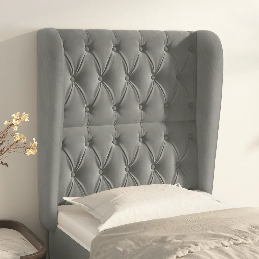 Testiera ad Orecchio-Testata con Orecchie Grigio Chiaro 83x23x118/128 cm in Velluto 974992