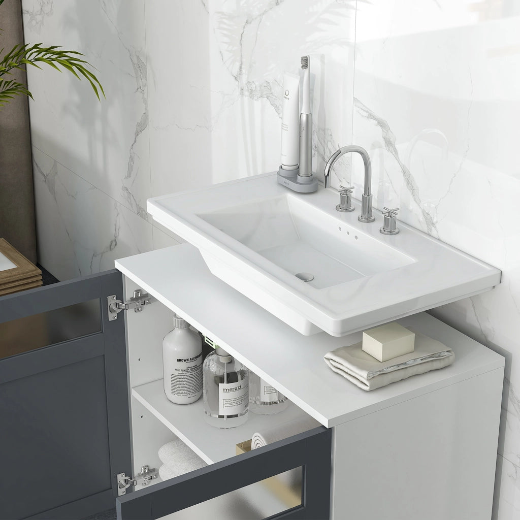 Armadietto Sottolavabo Bagno con Ante Vetro ¨C Zephmum ¨C 69x35x59 cm Bianco Grigio