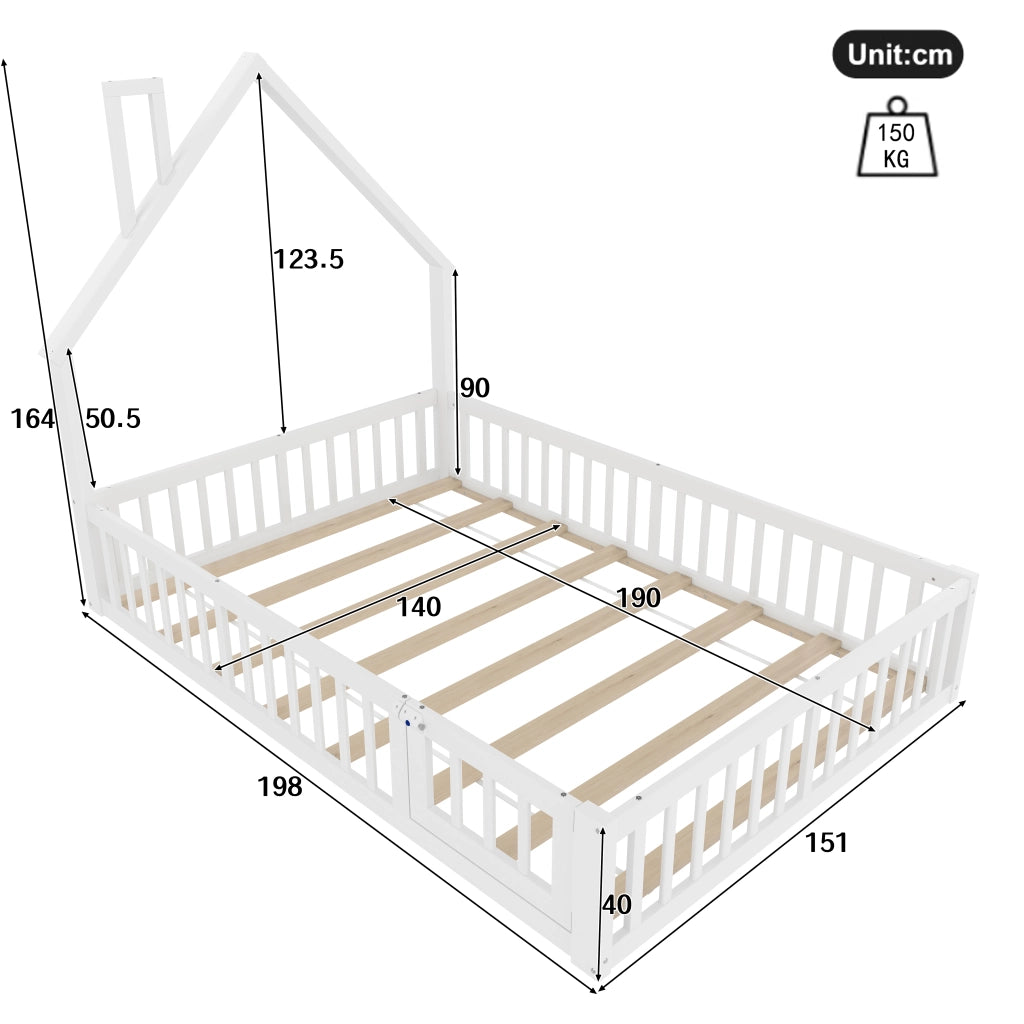 LETTO per bambini a forma di camino 140 x 190 cm in pino e MDF bianco