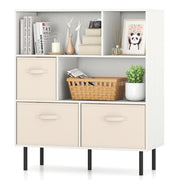 Libreria organizzatore autoportante gambe metallo soggiorno-Armadietto contenitore 6 cubi scaffale 3 livelli 3 cassetti tessuto Bianco