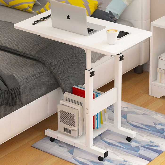 Tavolino Porta PC Computer da Letto Divano Regolabile con Ruote Bianco