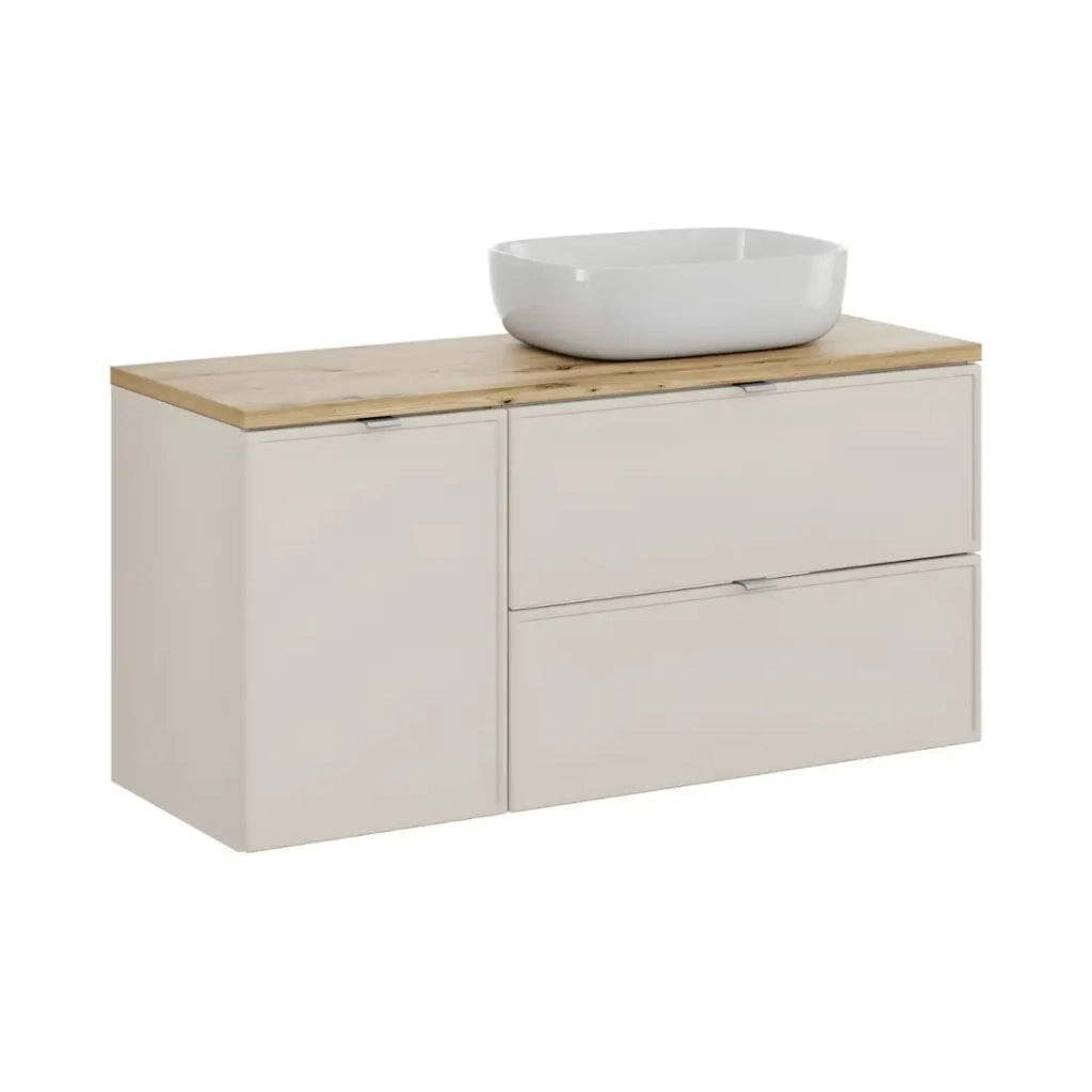 Set da bagno BRAZZA: mobile sotto lavabo 120cm con cesto per la biancheria integrato + piano per lavabo + lavabo da appoggio