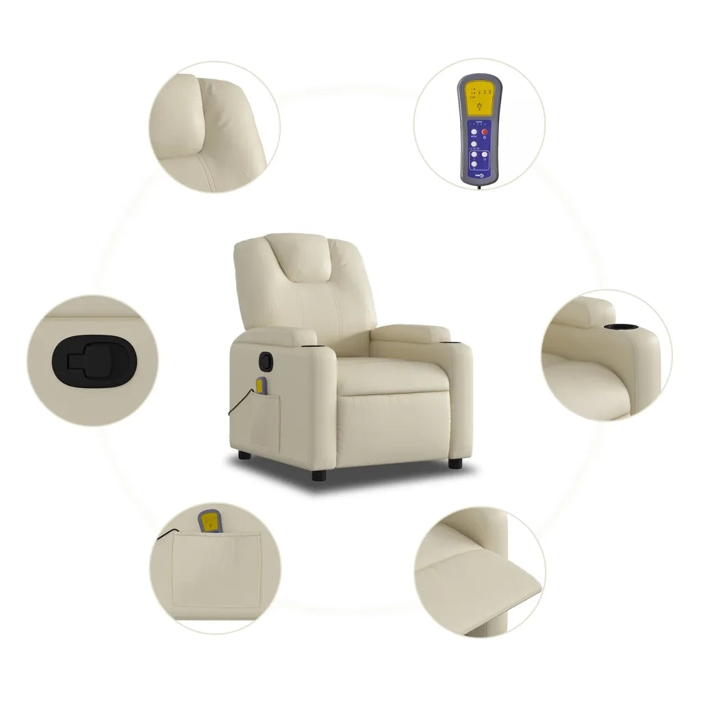 Divano Sedia-Poltrona reclinabile massaggiante in Similpelle Crema 642689