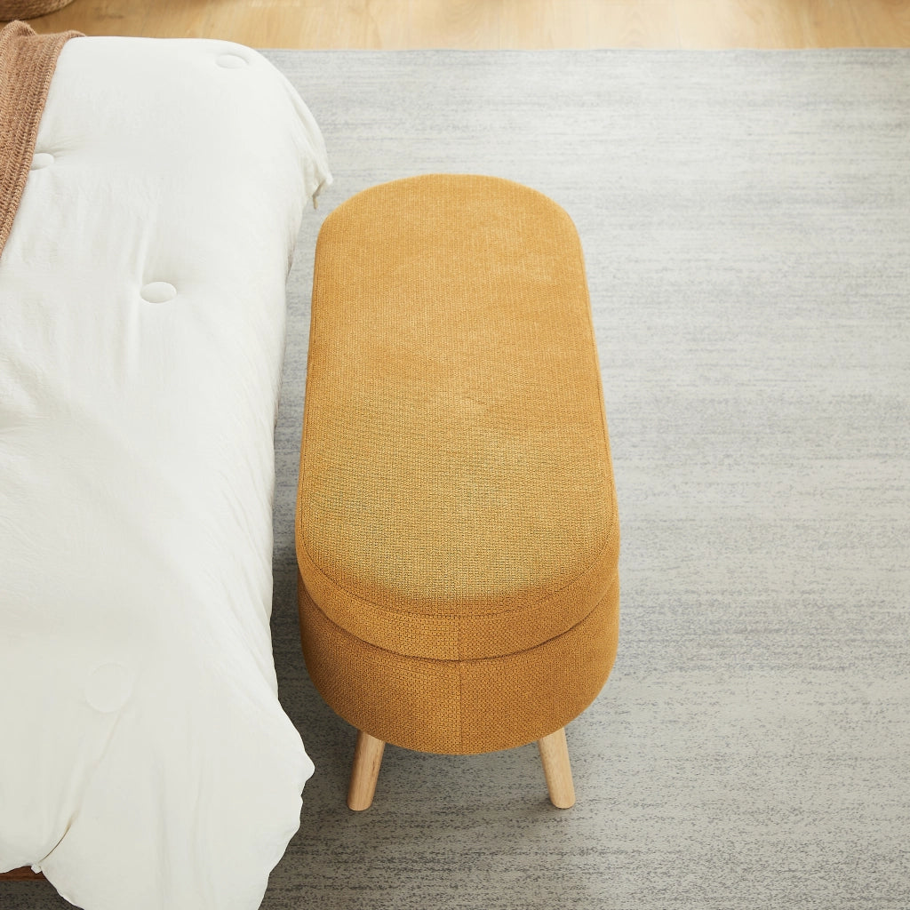 Panca contenitore con scomparto di stoccaggio in chenille gialla per camera da letto ingresso e soggiorno 110 cm