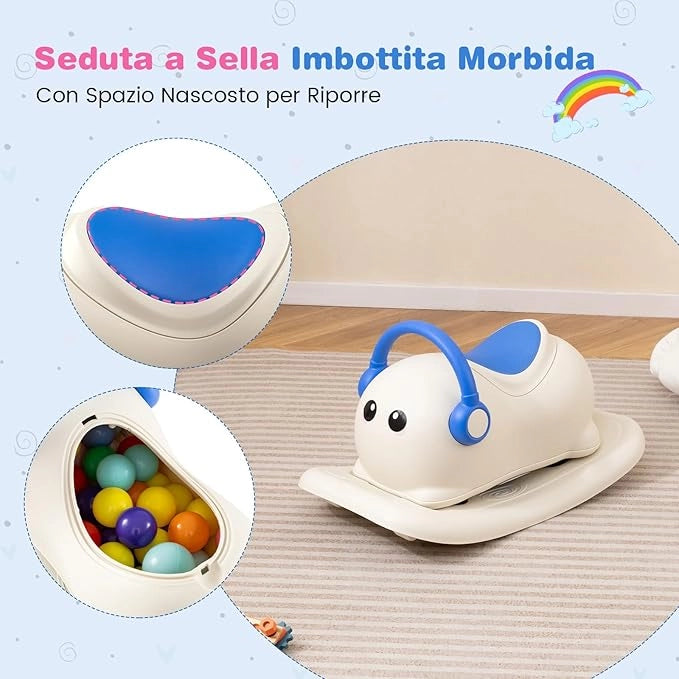 3 in 1 Cavallo a Dondolo per Bambini, Dondolo Cavalcabile con Spazio Nascosto, Ruote Scorrevoli e Tavola di Equilibrio Rimovibile, Regalo per Bambini 1-3 Anni