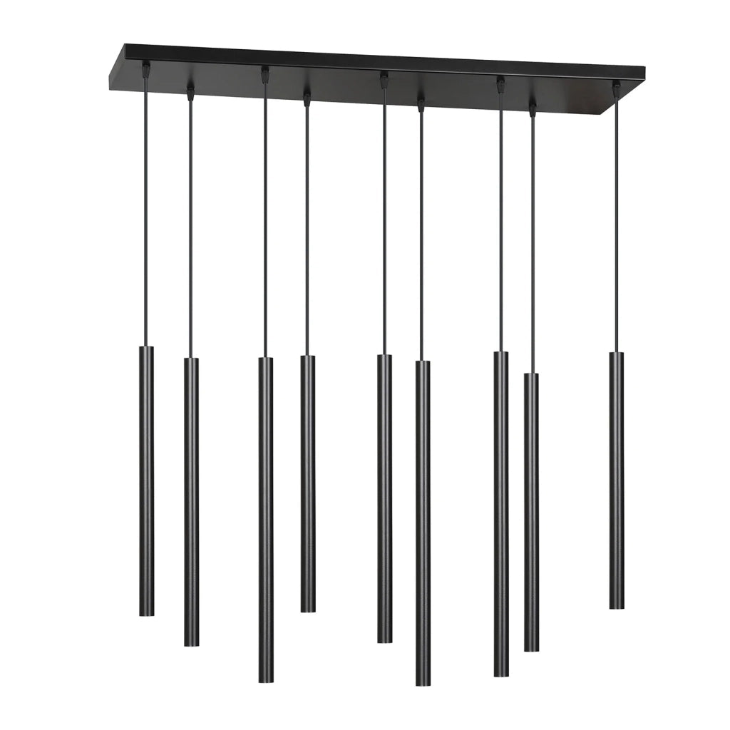 Lampadario 9 Luci Moderno Shu Acciaio Nero E Paralumi A Cilindri Sottili