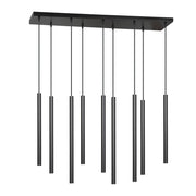 Lampadario 9 Luci Moderno Shu Acciaio Nero E Paralumi A Cilindri Sottili