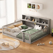 DESMIU Letto singolo 140 × 200 cm con ripiani laterali, sponda di sicurezza, senza materasso, in pino e MDF, grigio