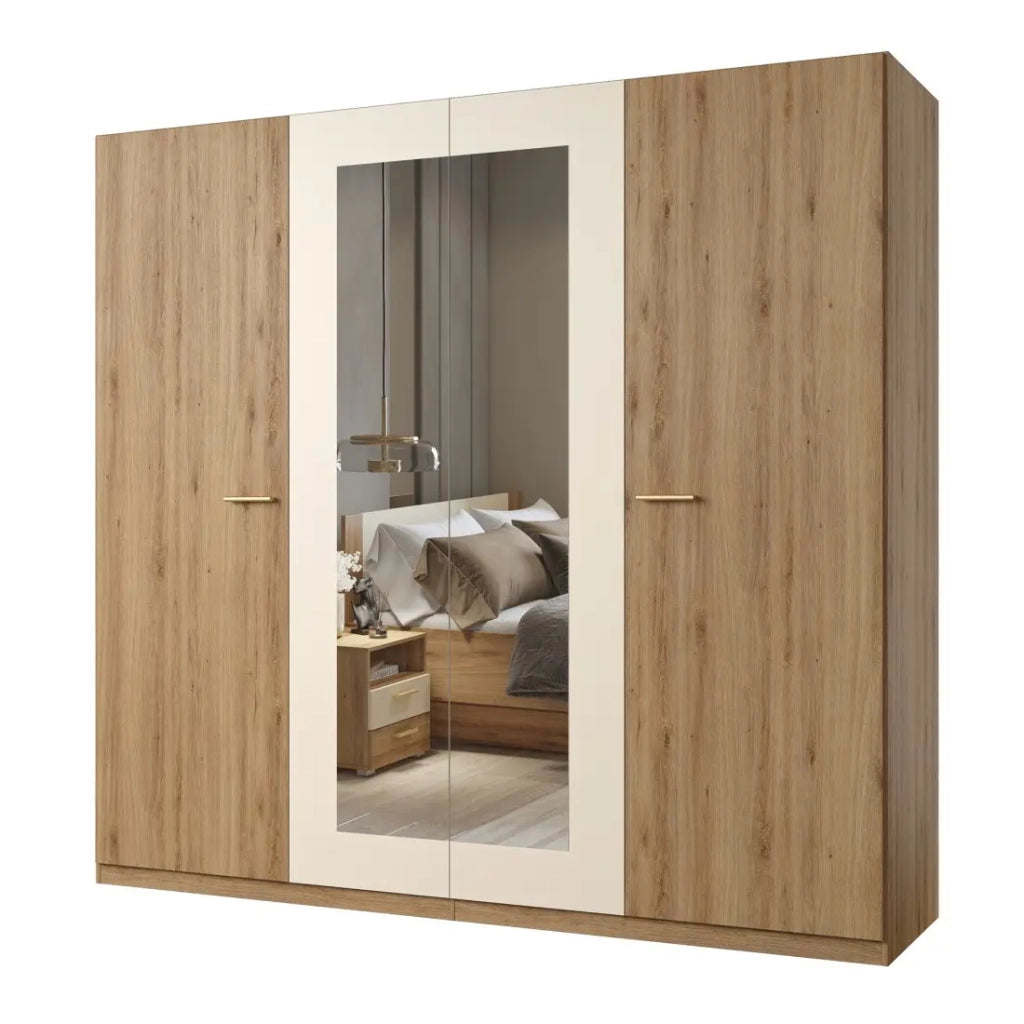 Camera completa VERTIGO – Letto 180x200 con doghe, 2 comodini, armadio 4 porte + cornice design