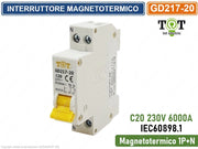 INTERRUTTORE MEGNETOTERMICO PER BARRA DIN 1 MODULO 1P+N 230V CURVA C 6KA 20A