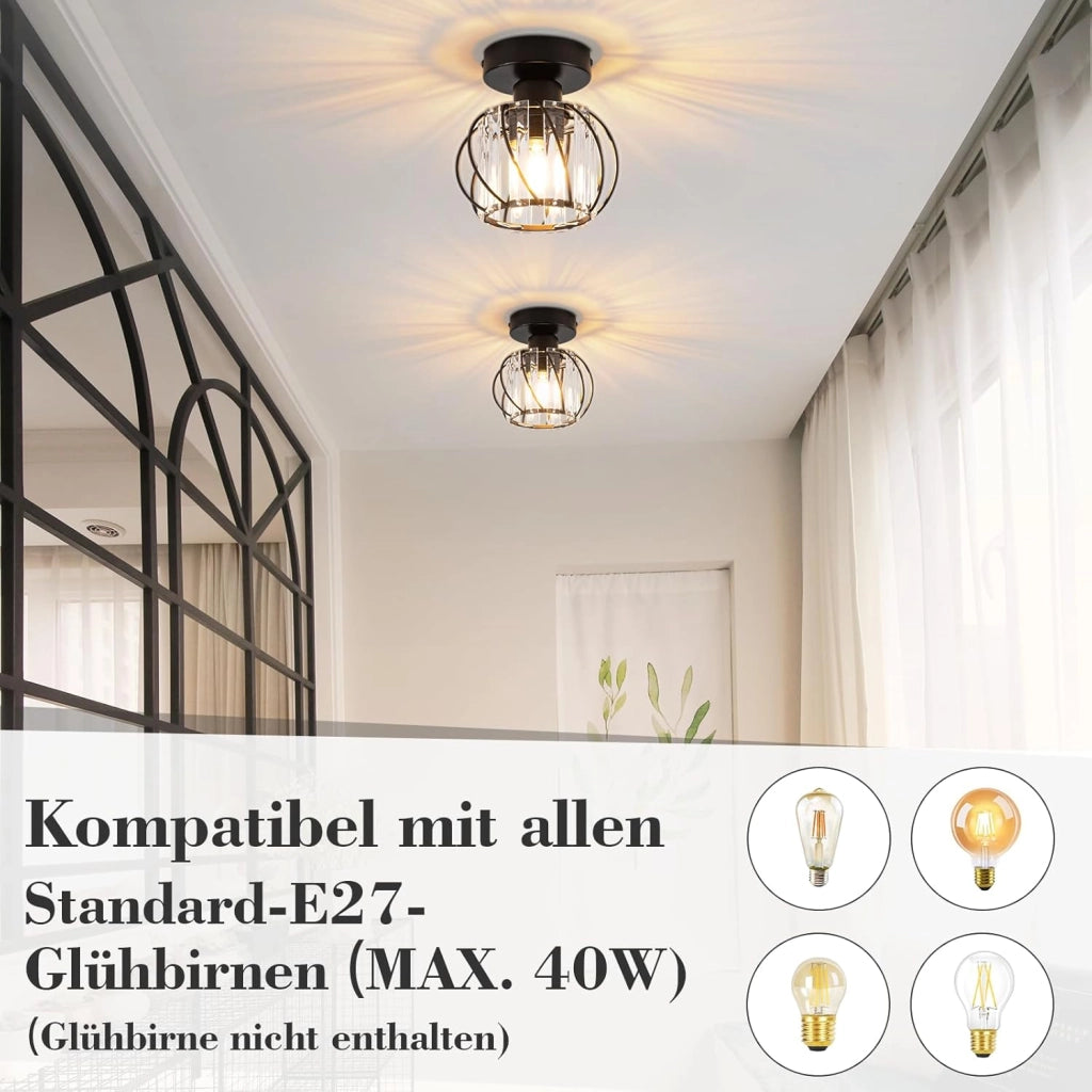 ZMH Lampada da soffitto plafoniera moderna cristallo nero E27 illuminazione vintage per interni