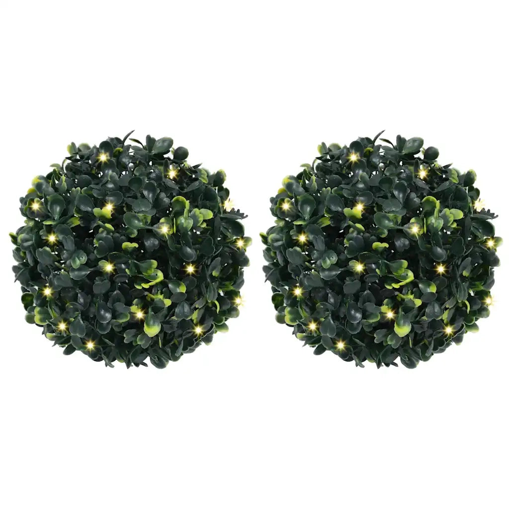Sfere di Bosso Artificiale con Luci LED 2 pz Verdi 22 cm