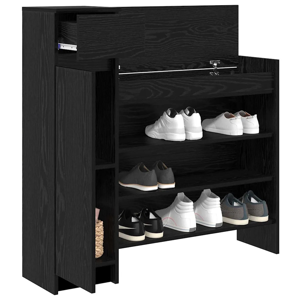 Mobile per scarpe con cassetto-Scarpiera Rovere Nero 100,5 x 28 x 100 cm