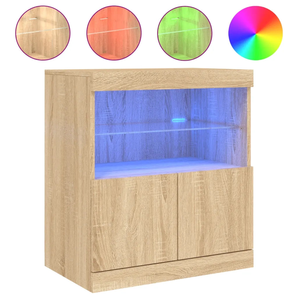 Credenza | Madia | Buffet da pranzo | Armadio da pranzo con Luci LED Rovere Sonoma 60x37x67 cm