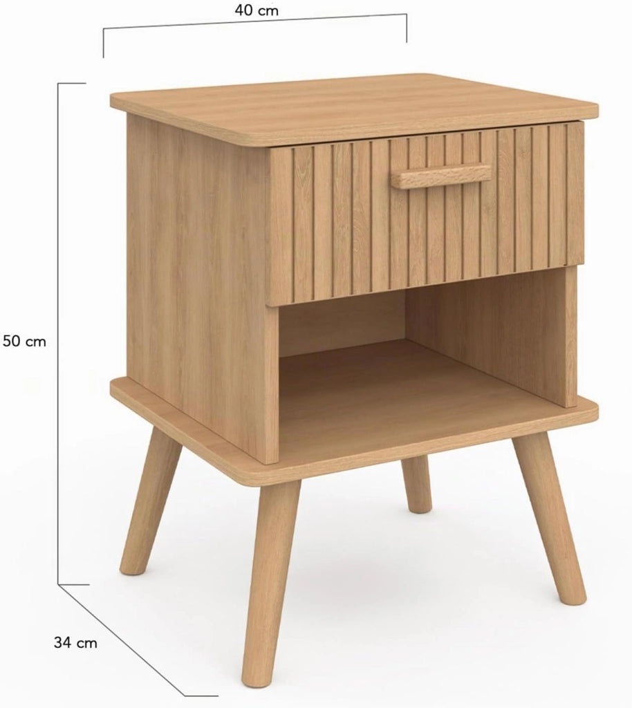 Set di 2 comodini a 1 cassetto Juliette con doghe in Legno Color Rovere