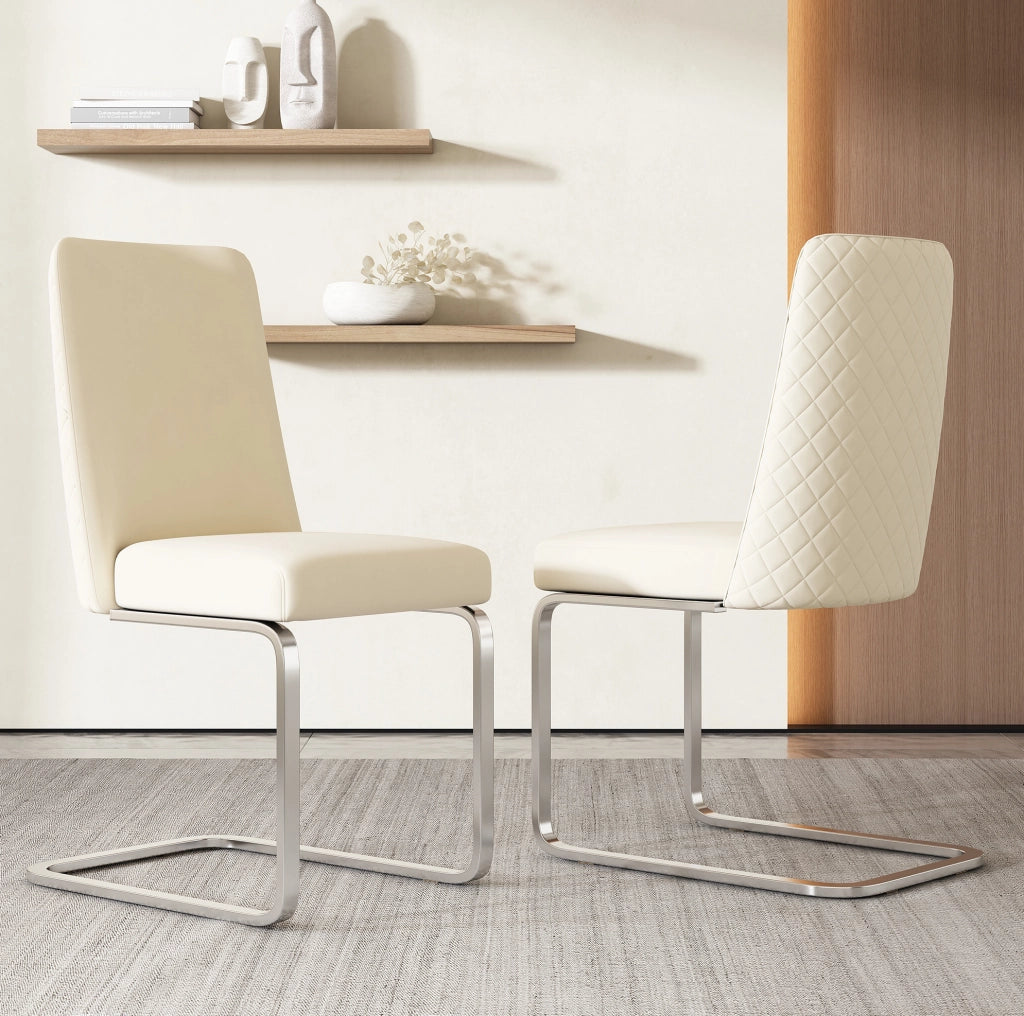 Set di 2 sedie da pranzo 63.5x63.5x47.63 cm con schienale a rombi in velluto beige