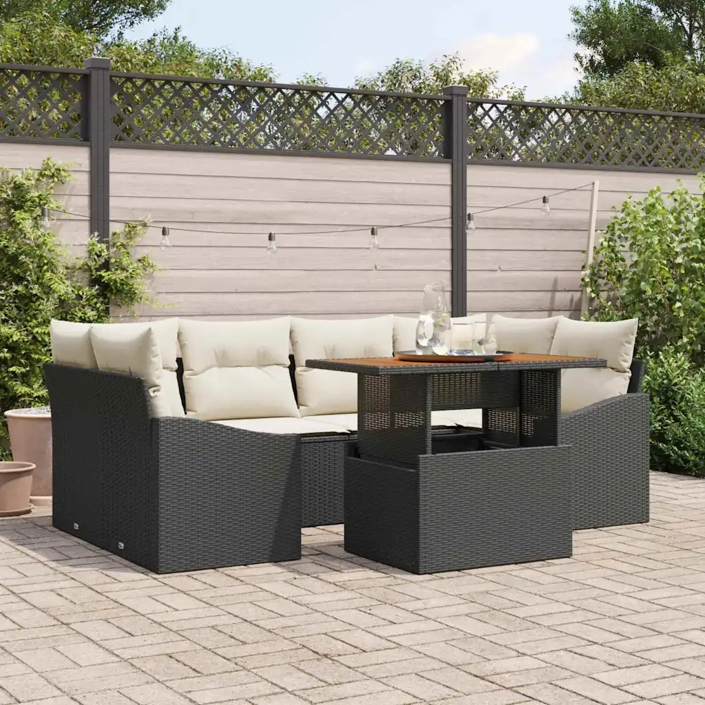 Set da Pranzo per Giardino con cuscino 7 pcs Nero e Crema 3349788