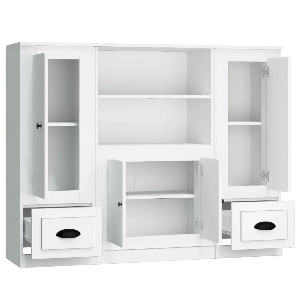 Credenze 3 pz | Madia | Buffet da pranzo | Armadio da pranzo Bianche in Legno Multistrato