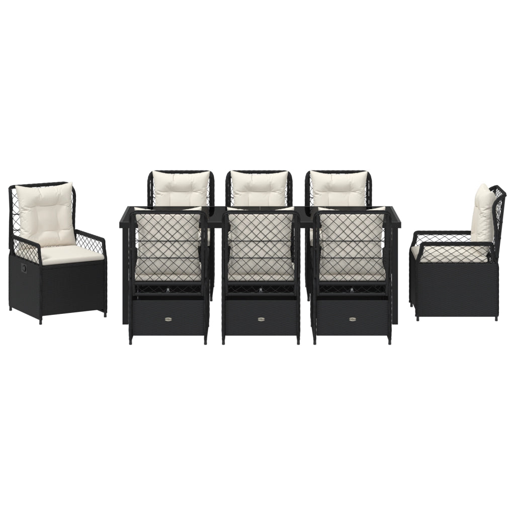 Set da Pranzo da Giardino da 9 Pezzi Nero Polyrattan