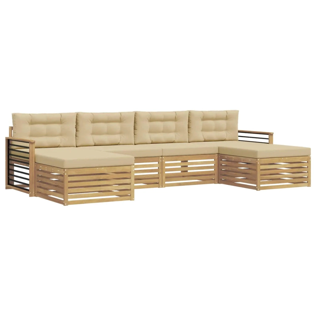 Set divani 6 pcs Bianco e Beige Legno di Acacia Massello 3390938