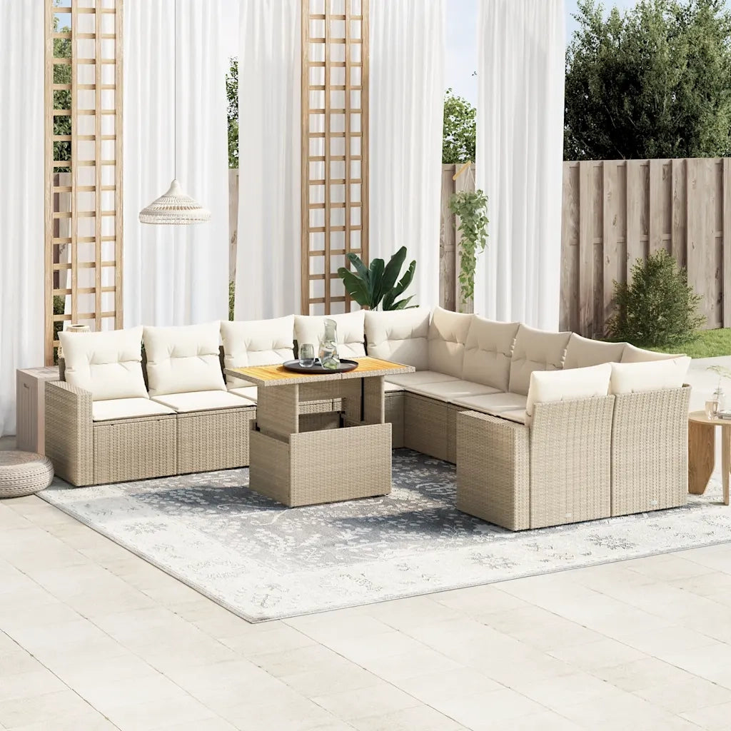Set Divani da Giardino 11 pz con Cuscini Beige in Polyrattan 3271506