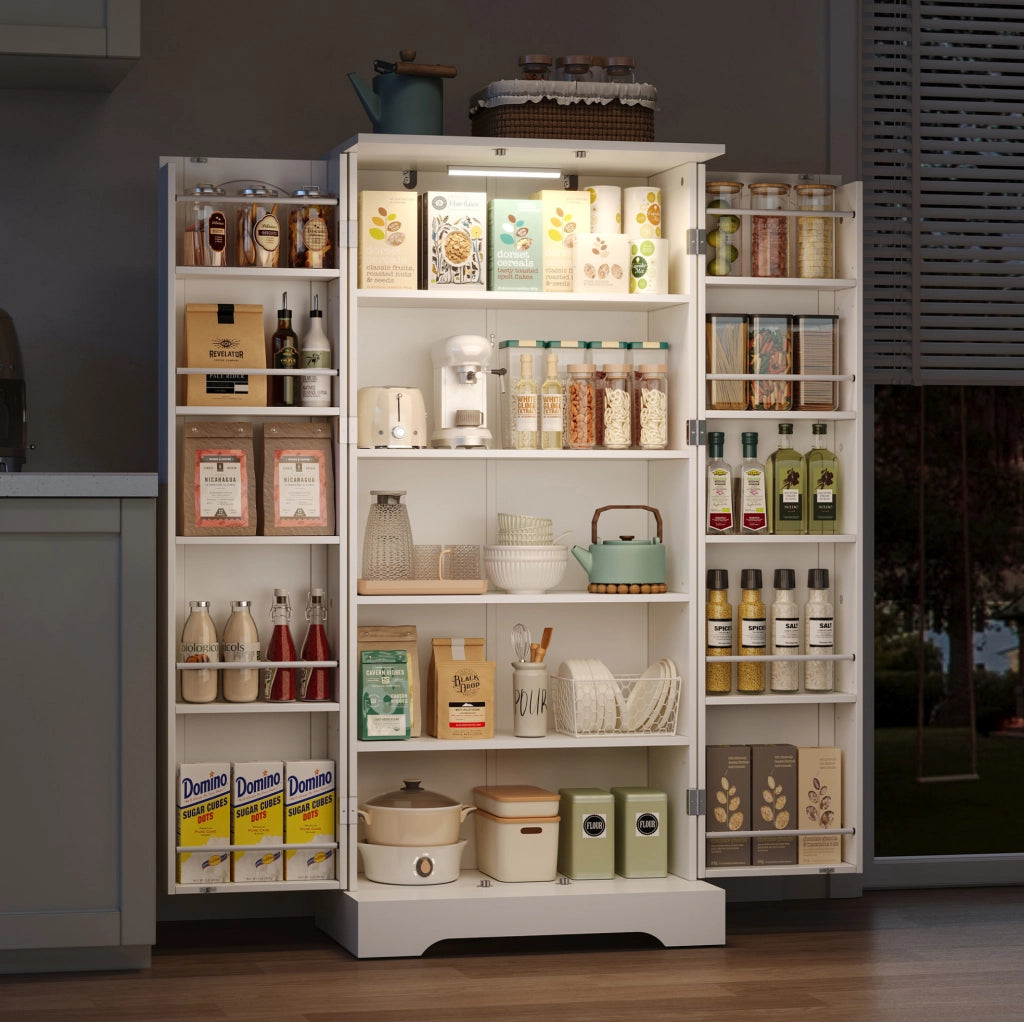 Credenza da cucina 60x35x128 cm in MDF bianco, LED con sensore