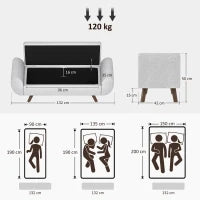 Panca Contenitore Fondo Letto con Braccioli in Tessuto, Gambe in Legno e Vano da 53.8L, 132x42x50 cm, Grigio