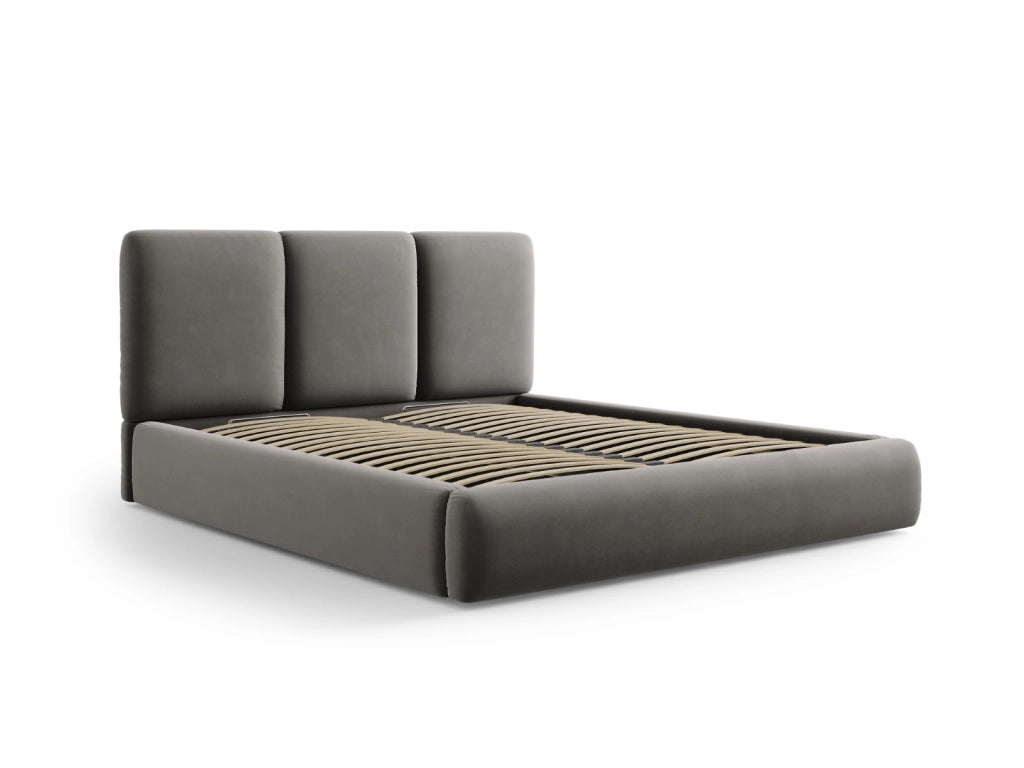 Cosmopolitan Design - Letto a cassettone con testiera "Nicolas" 180x200cm in velluto grigio chiaro 