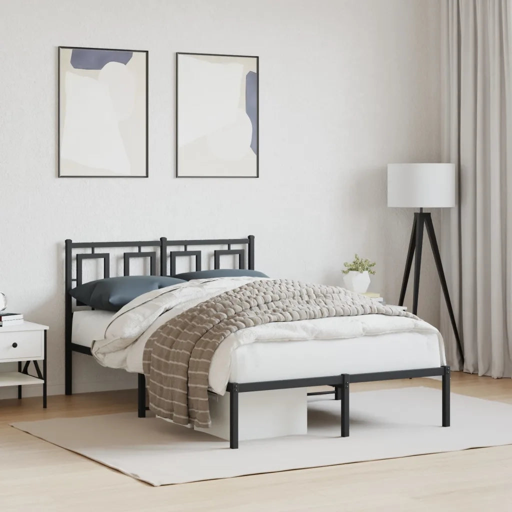Letto matrimoniale | Letto per adulti | Giroletto con Testiera in Metallo Nero 120x190 cm