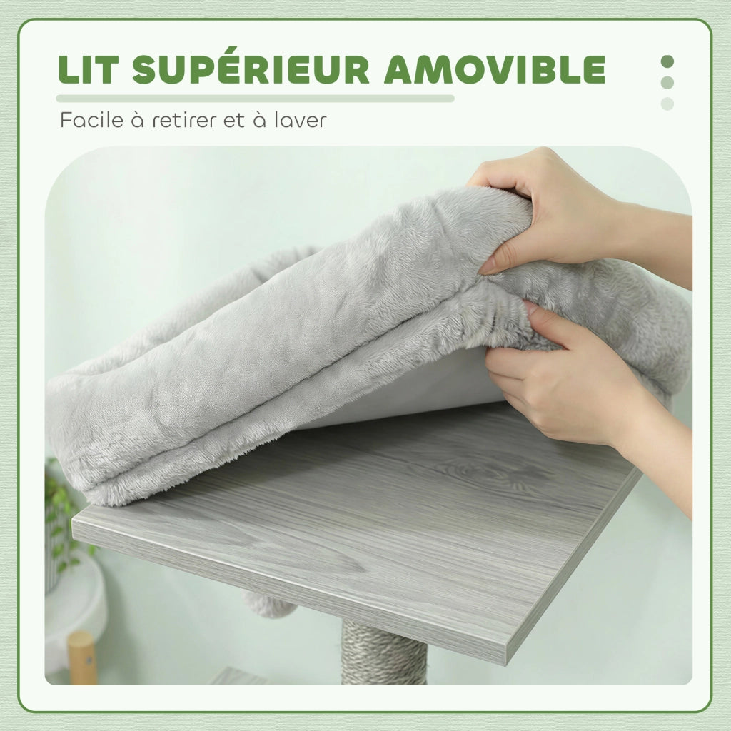 Arbre ¨¤ chat con griffoir, nicchia e amaca ¨C zephmum ¨C 48x40x126cm grigio