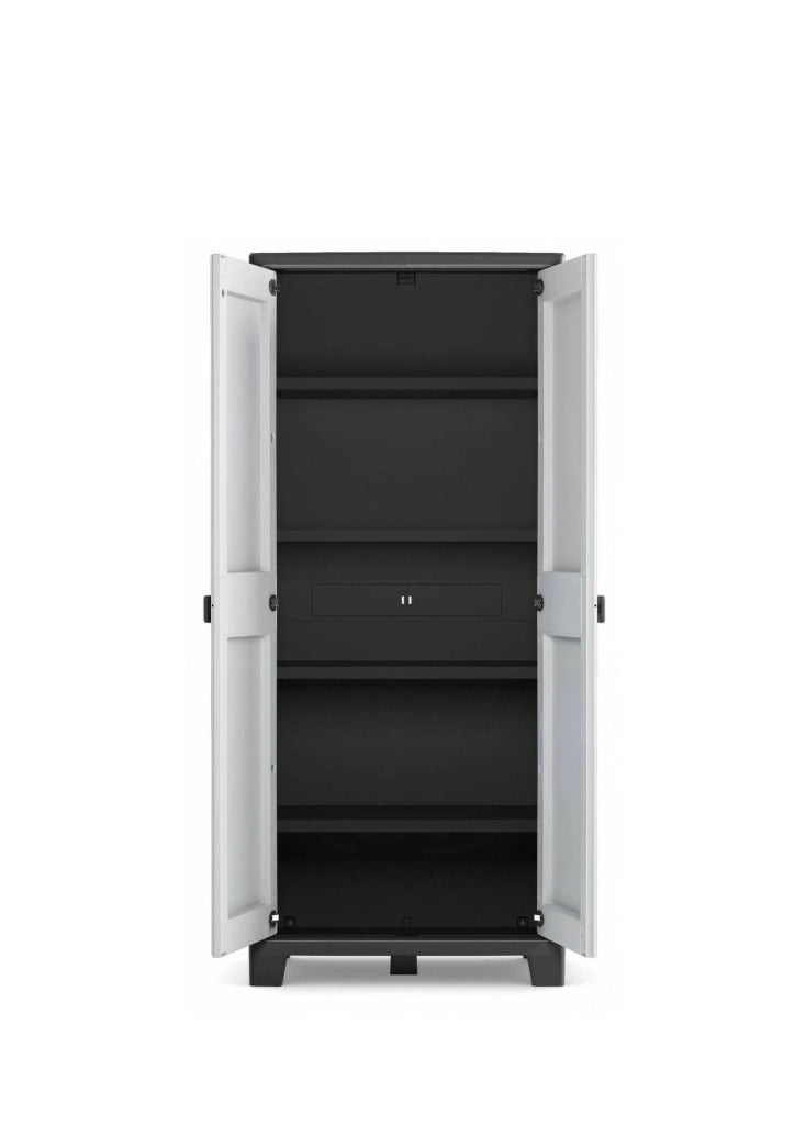 Armadio da esterno Oshawa, Mobile outdoor, Mobiletto giardino multiuso, Contenitore per balcone o garage, Made in Italy, 80x44 h182 cm, Grigio