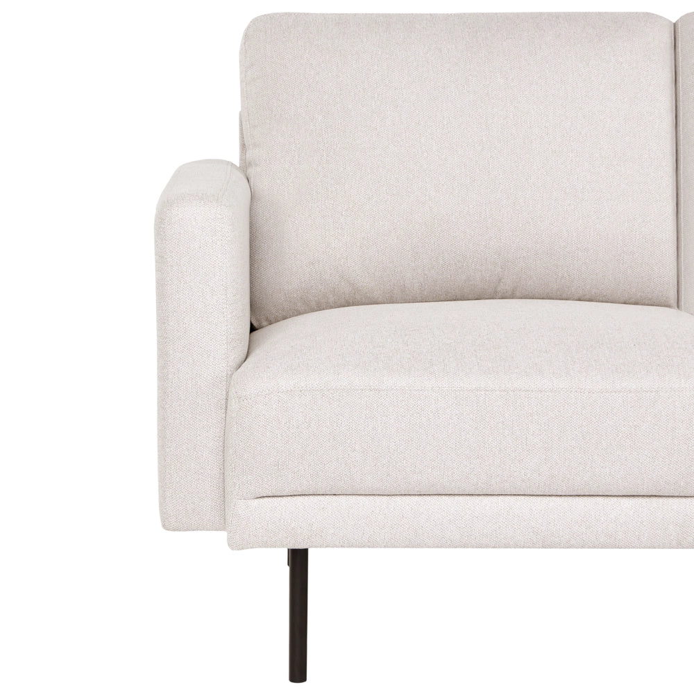Divano a 2 posti in tessuto beige chiaro e gambe in metallo stile moderno e minimalista