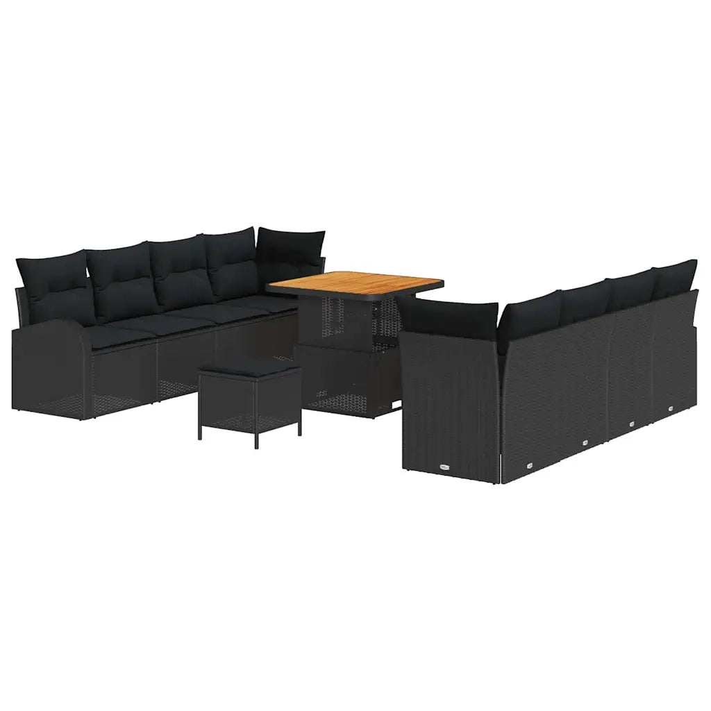 Set Divano da Giardino con cuscino con cuscino 11 pcs Nero