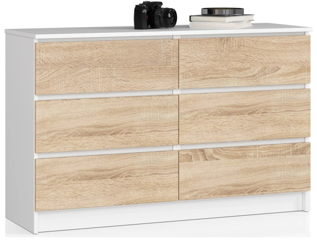 Cassettiera AKORD K120 Bianca 120 cm 6 cassetti inserto frontale Sonoma Quercia 120x40x77 cm