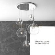 SOSP. OTTONE SAT. TONDA 5 LUCI VETRI (1 GRANDE+1 MEDIO+3 PICCOLO) TUTTI TRASPARENTE 1155OS-S5 TMIX-TR