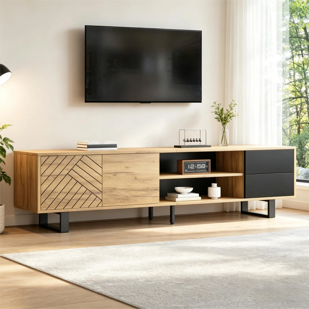 TV-Schrank Black+Natural 180 cm in Spanplatte