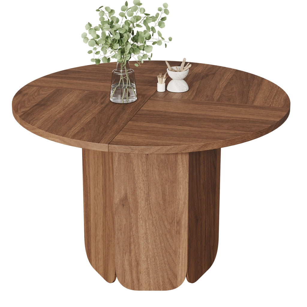 Tavolo da pranzo rotondo 120 cm, colore noce, stile scandinavo, per 4-6 persone