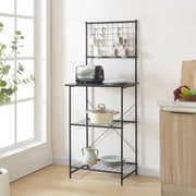 Scaffale da Cucina 'Nibe' Mobile da Stoccaggio Supporto per Microonde Organizzatore da Cucina con Parete a Griglia e Ripiani - Nero / Effetto Marmo [en.casa]