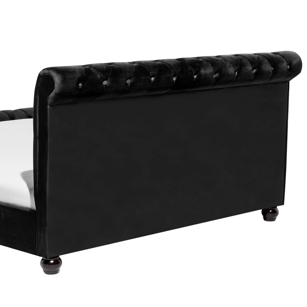 Letto ad acqua in velluto nero 180 x 200 cm con testiera trapuntata glamour